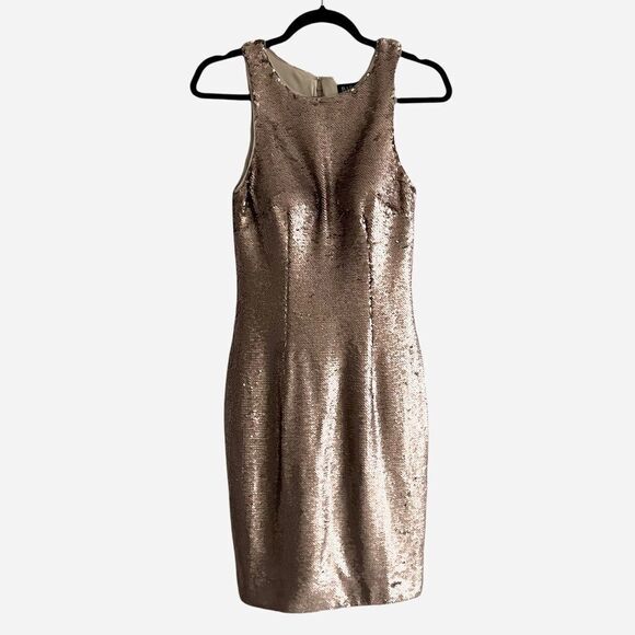 BARIANO AUSTRALIA Gold Sequin Sleeveless Tank Mini Stretch Dress XS - Picture 1 of 4